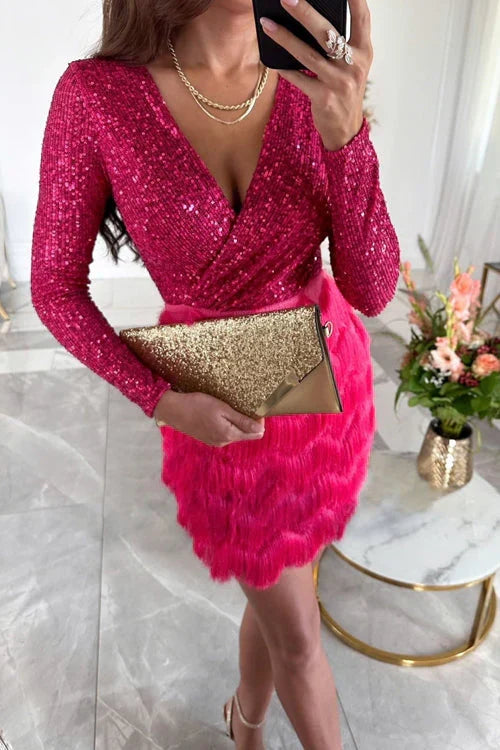 W&W Mode | Glitzerndes Partykleid mit V-Ausschnitt
