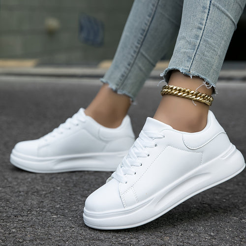 W&W Mode | Saubere Weiße Ledersneaker Für Damen, Weiß