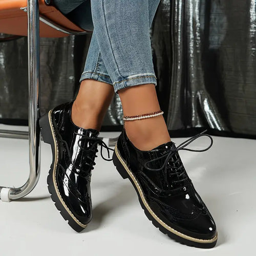 W&W Mode | Lackschuhe Im Oxford Stil Mit Klobiger Sohle Für Damen