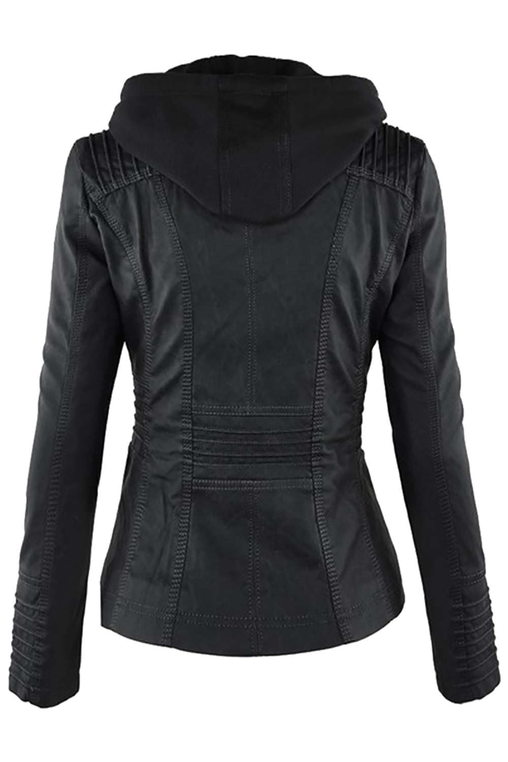 W&W Mode | Damen Kunstleder Kapuzenjacke Mit Reißverschluss