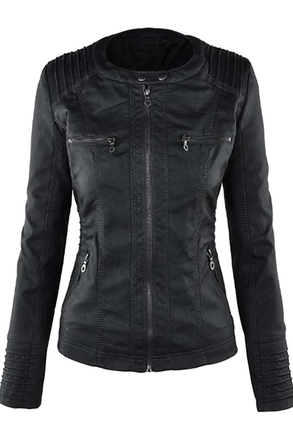 W&W Mode | Damen Kunstleder Kapuzenjacke Mit Reißverschluss
