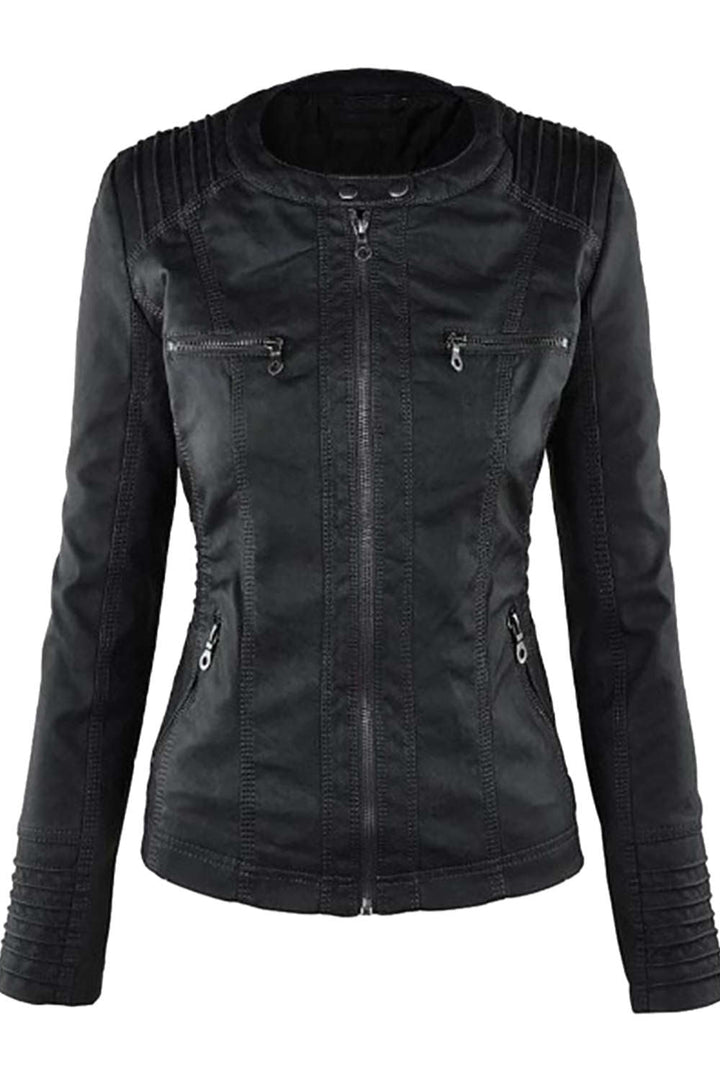 W&W Mode | Damen Kunstleder Kapuzenjacke Mit Reißverschluss