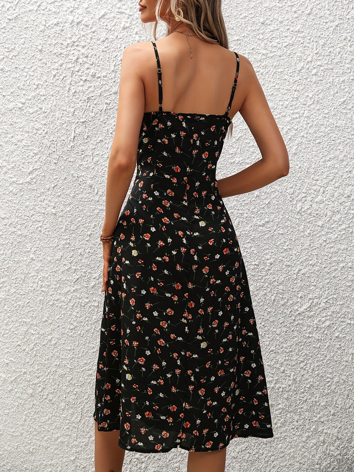 Damen-Hosenträgerkleid mit Polka-Dot-Muster und seitlichem Schlitz