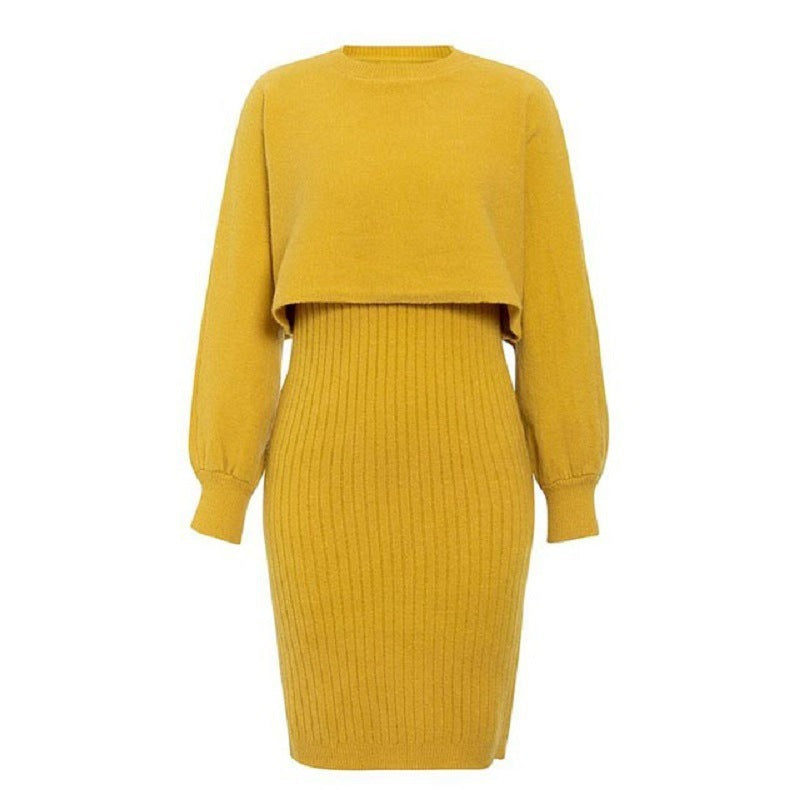 W&W Mode | teilige gestrickte Set - elegantes gestricktes ärmelloses Kleid mit Pullover für Herbst und Winter