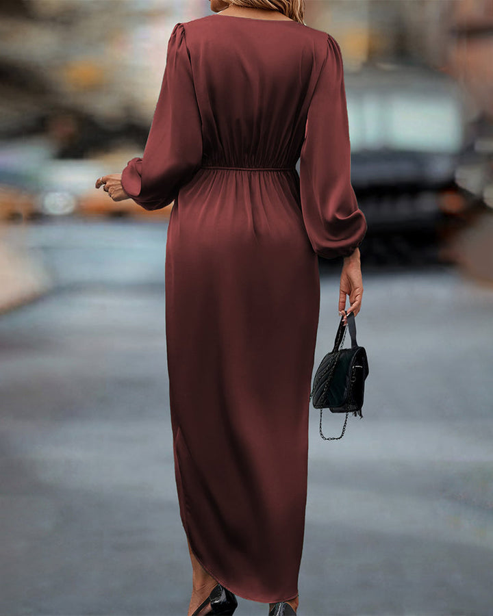 W&W Mode | Elegantes V-ausschnitt Kleid Mit Laternenärmeln