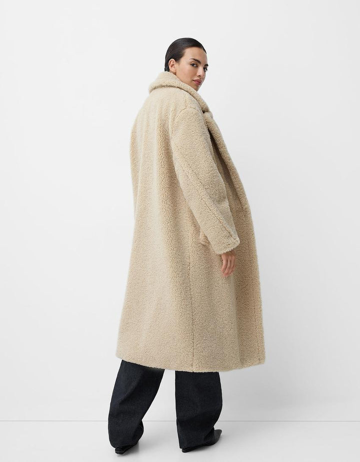 W&W Mode | Übergroßer Teddyfell Wintermantel mit Revers und Knopfvorn