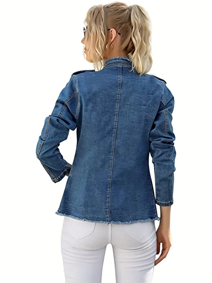 W&W Mode | Blaue Raw-Trim Jeansjacke für Damen