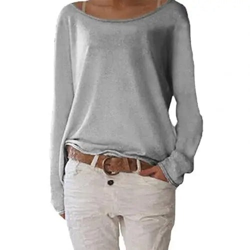Damen Strick-Langarmshirt mit lockerem Schnitt und Rundhalsausschnitt