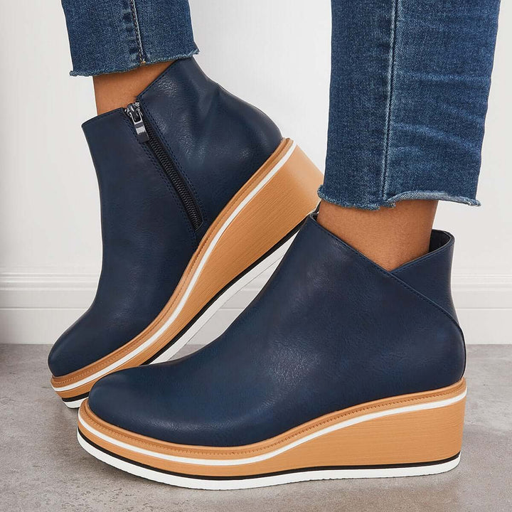 W&W Mode | mit Keilabsatz - stilvolle schwarze Damenstiefel