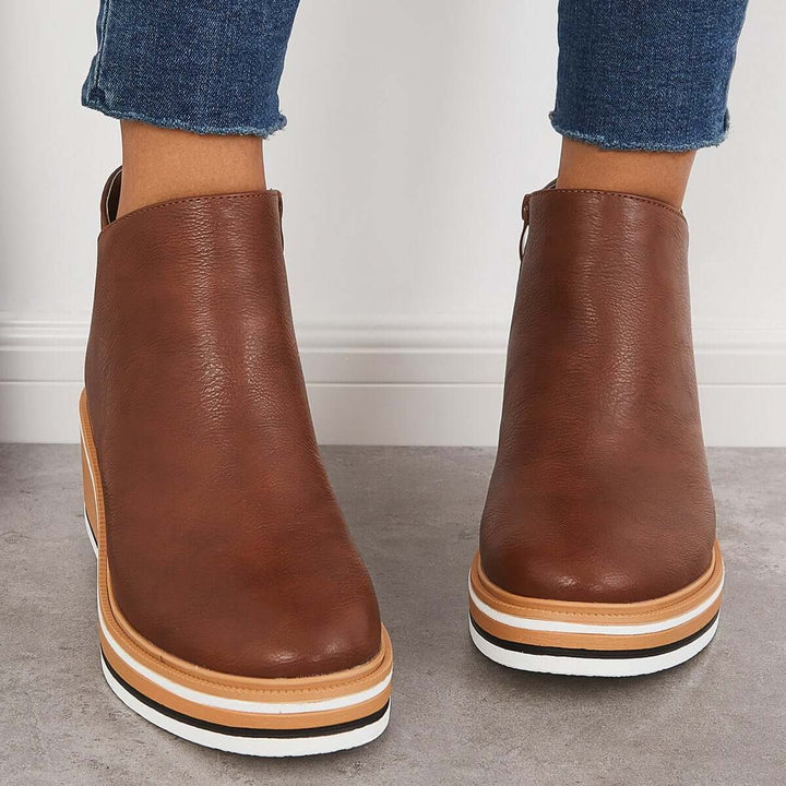 Damen Stiefeletten mit seitlichem Reißverschluss und Plateausohle