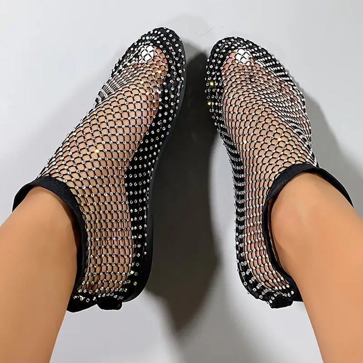 W&W Mode | Sandalen mit Strasssteinen und Mesh
