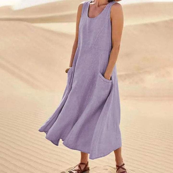 W&W Mode | Ärmelloses Leinenkleid mit Taschen für Damen