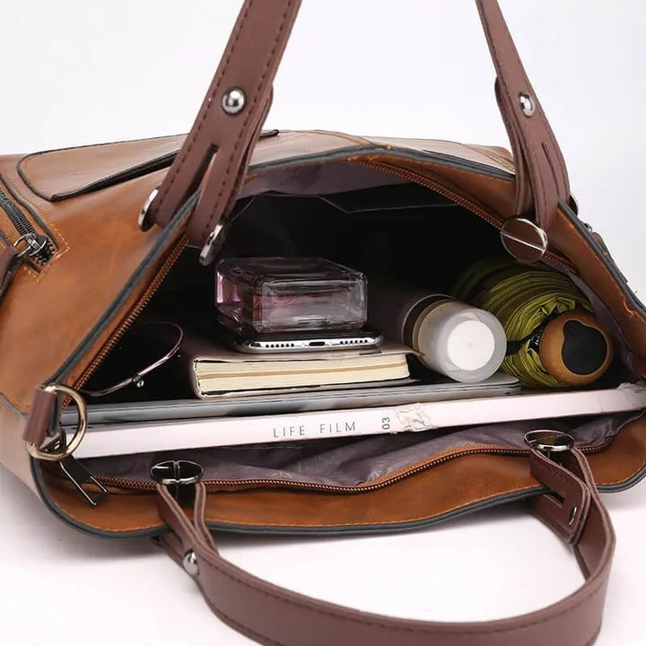 W&W Mode | Strukturierte Lederhandtasche mit zwei Fächern für Damen