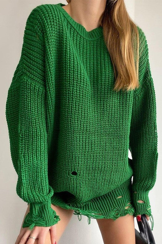 W&W Mode Ripped O Neck Oversized Sweater Kleid