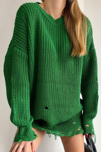 W&W Mode Ripped O Neck Oversized Sweater Kleid
