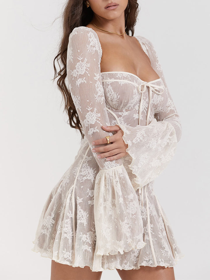 Sexy Mini-Cocktailkleid mit Corsagen-Oberteil & langen Ärmeln – Partykleid & Abendkleid