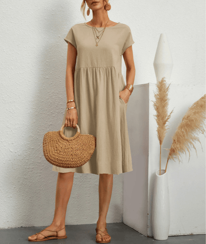 W&W Mode | Damen Baumwoll Leinen Midi Kleid