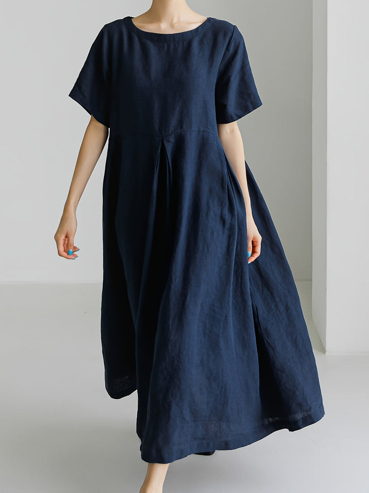 W&W Mode | Damen Einfarbiges Leinenkleid Kleid