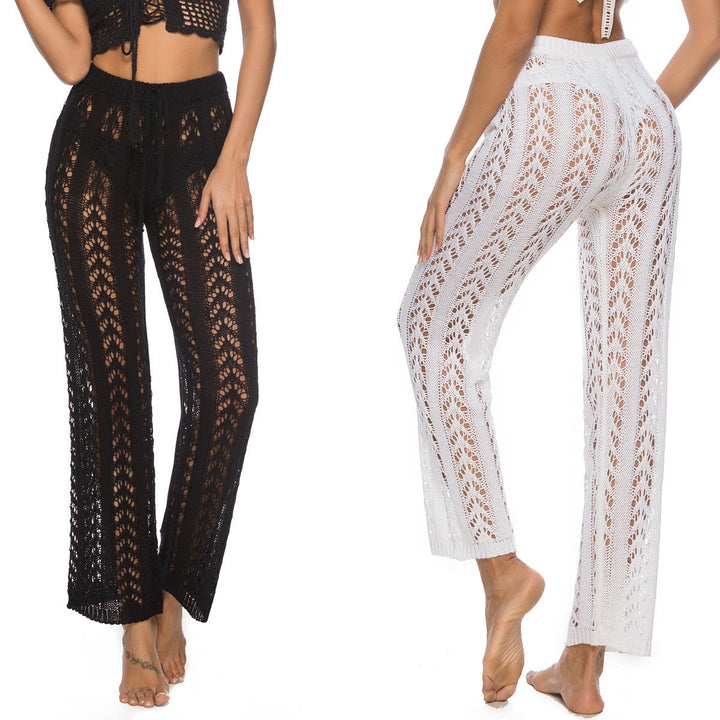 Damen elegante Häkelstrandhose mit luftiger Passform und elastischem Bund W&W Mode