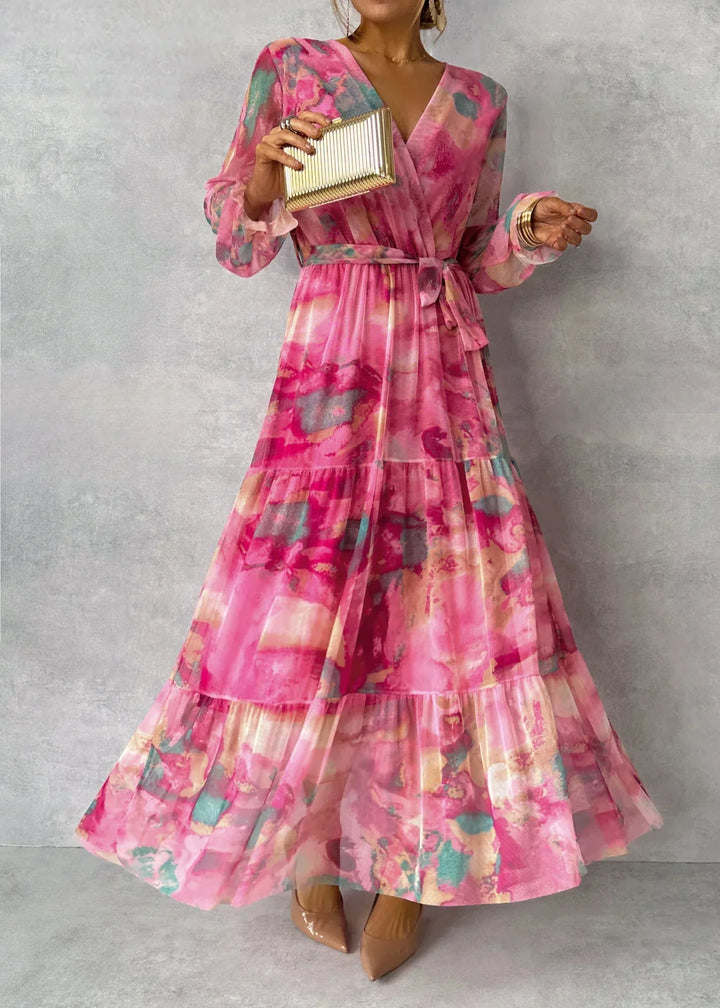 W&W Mode | Elegantes Langärmeliges Maxikleid mit Blumenmuster