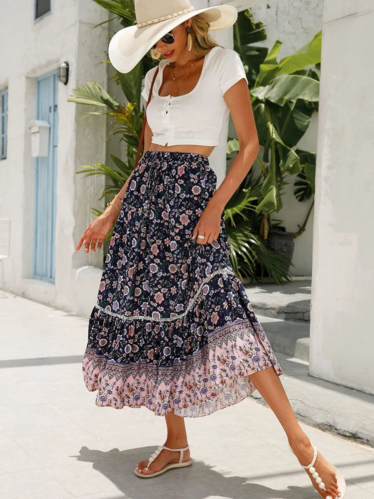 W&W Mode | Boho Rock Mit Elastischem Bund Damen