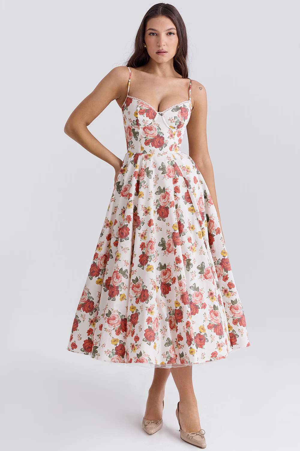 W&W Mode | A-linie Midi Kleid Spaghetti Träger Spitzen Detail Elegante Formelle Kleidung