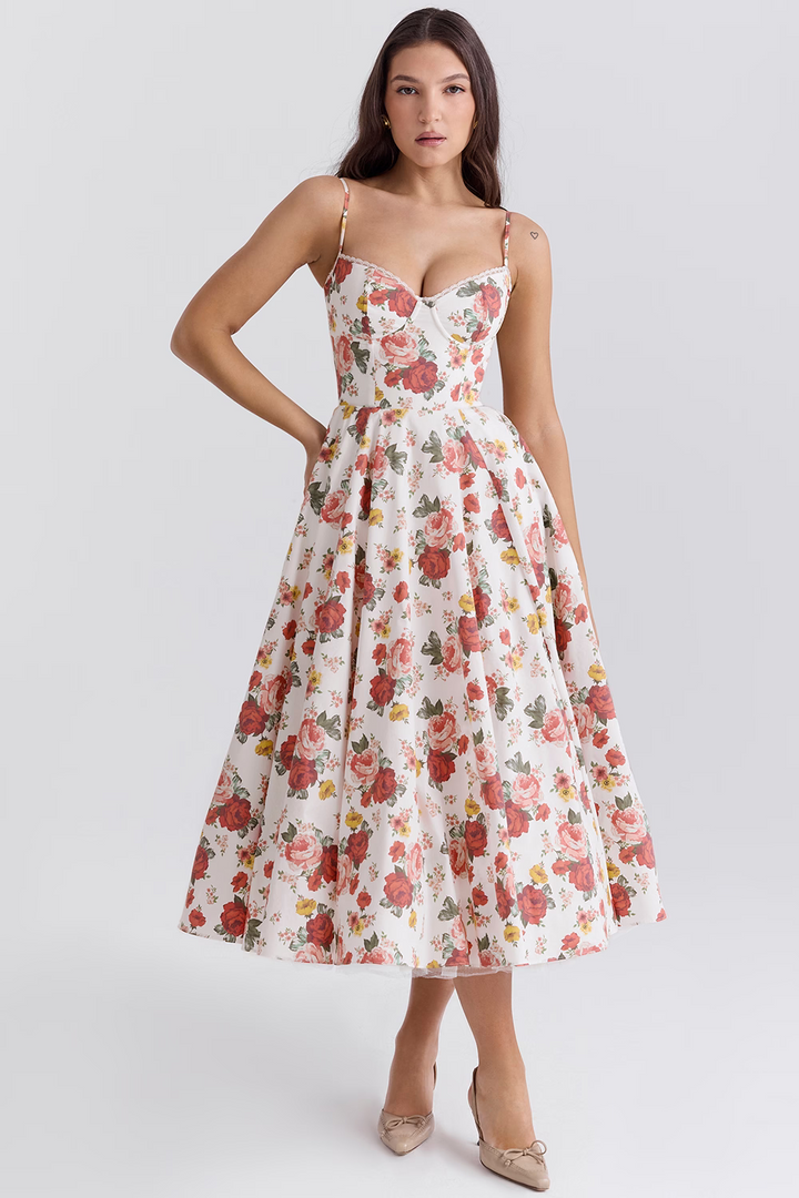 W&W Mode | A-linie Midi Kleid Spaghetti Träger Spitzen Detail Elegante Formelle Kleidung