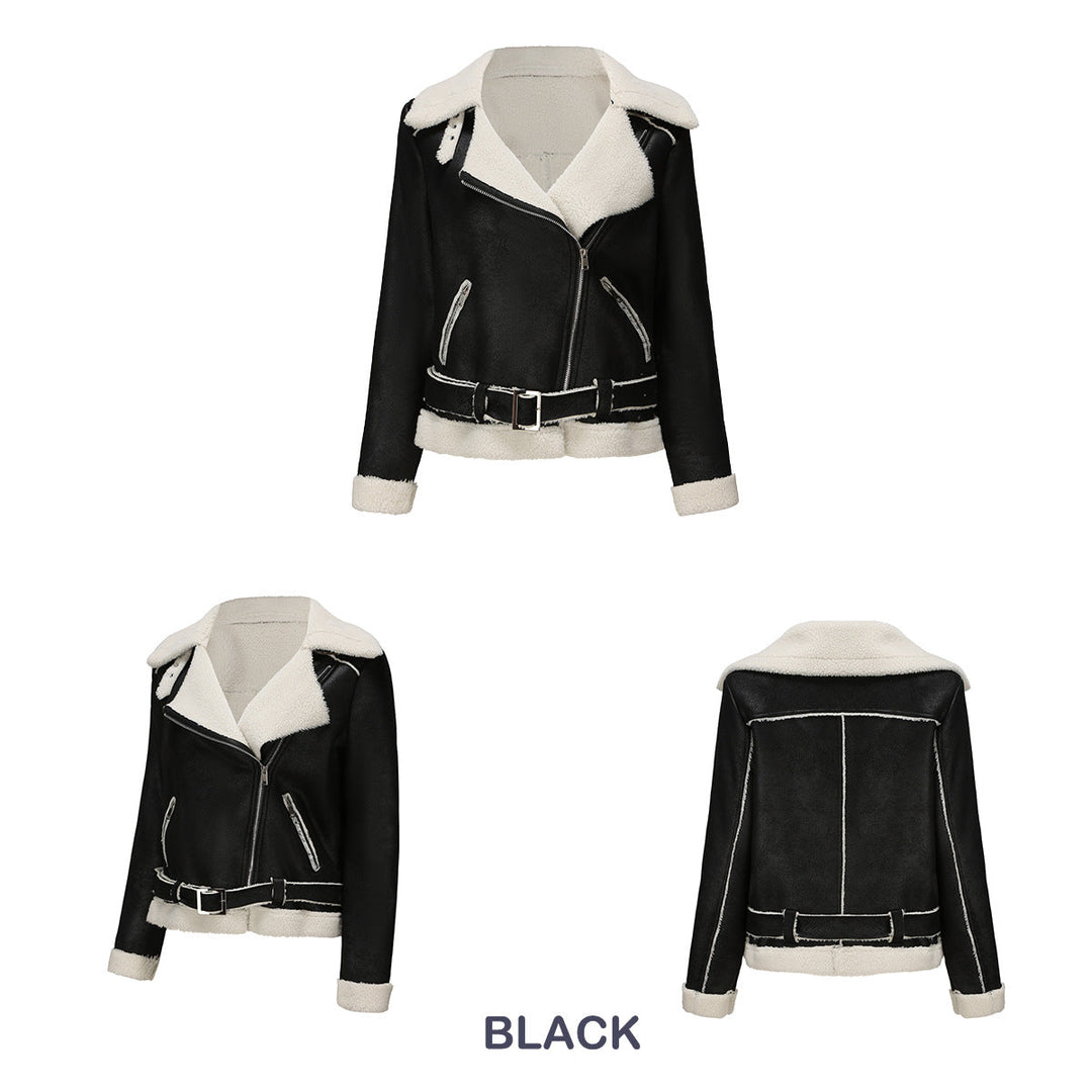 W&W Mode | Winterjacke aus Kunstwildleder mit Fell und Gürtel