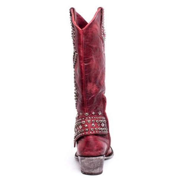 W&W Mode - Hohe Stiefel Mit Metallnieten Und Kobigem Absatz
