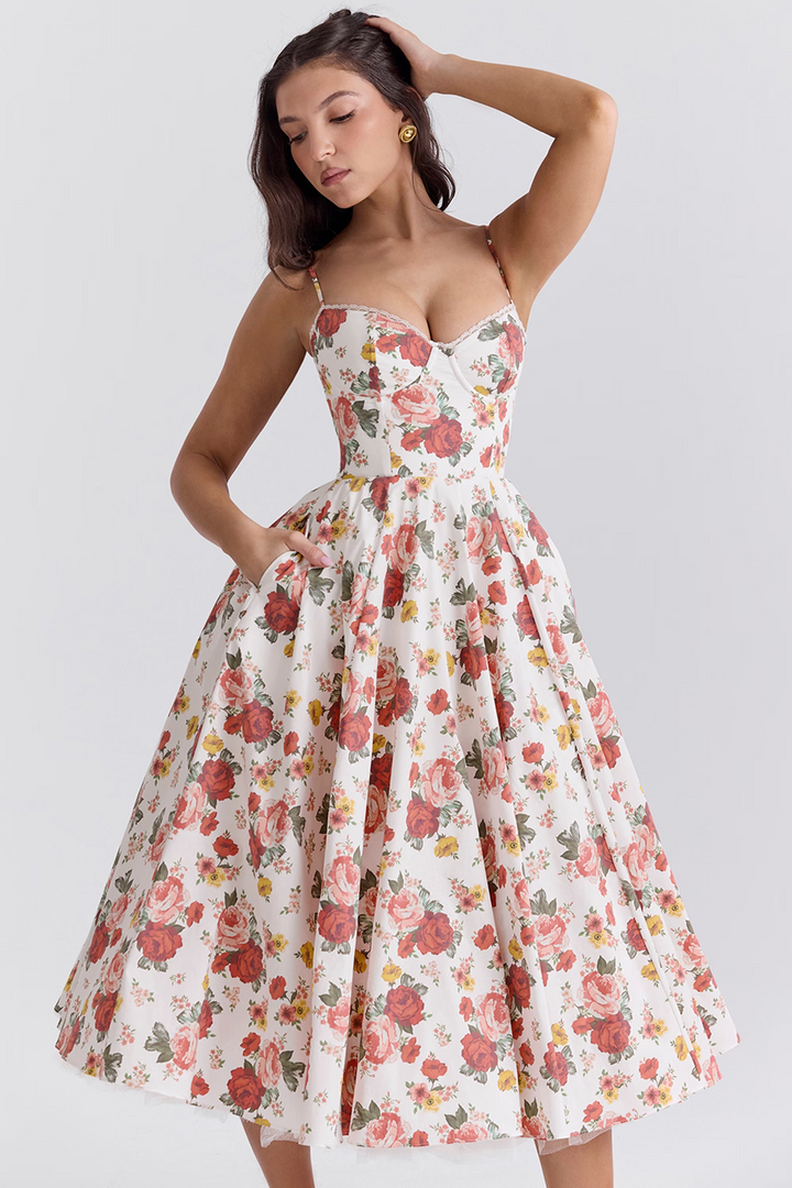 W&W Mode | A-linie Midi Kleid Spaghetti Träger Spitzen Detail Elegante Formelle Kleidung