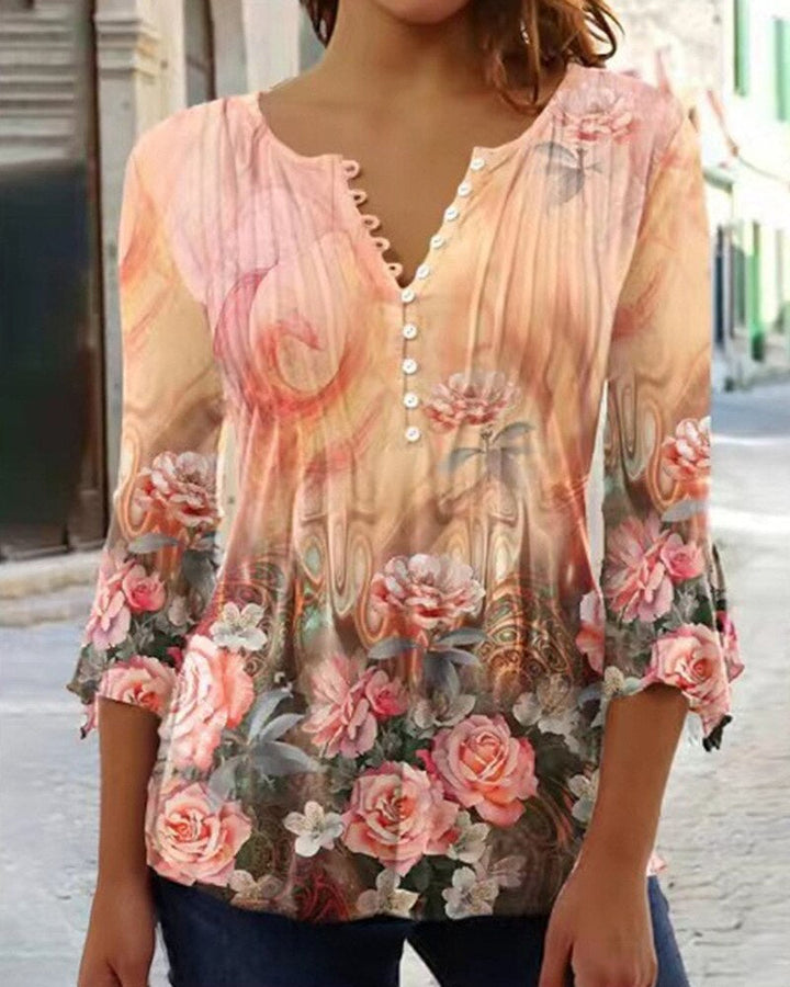 W&W Mode | Blumen gestickte Bluse mit Ärmeln für Frauen