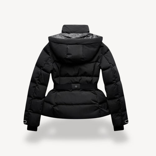 W&W Mode | Schwarze Wasserdichte Gesteppte Jacke mit Hohem Kragen und Gürtel