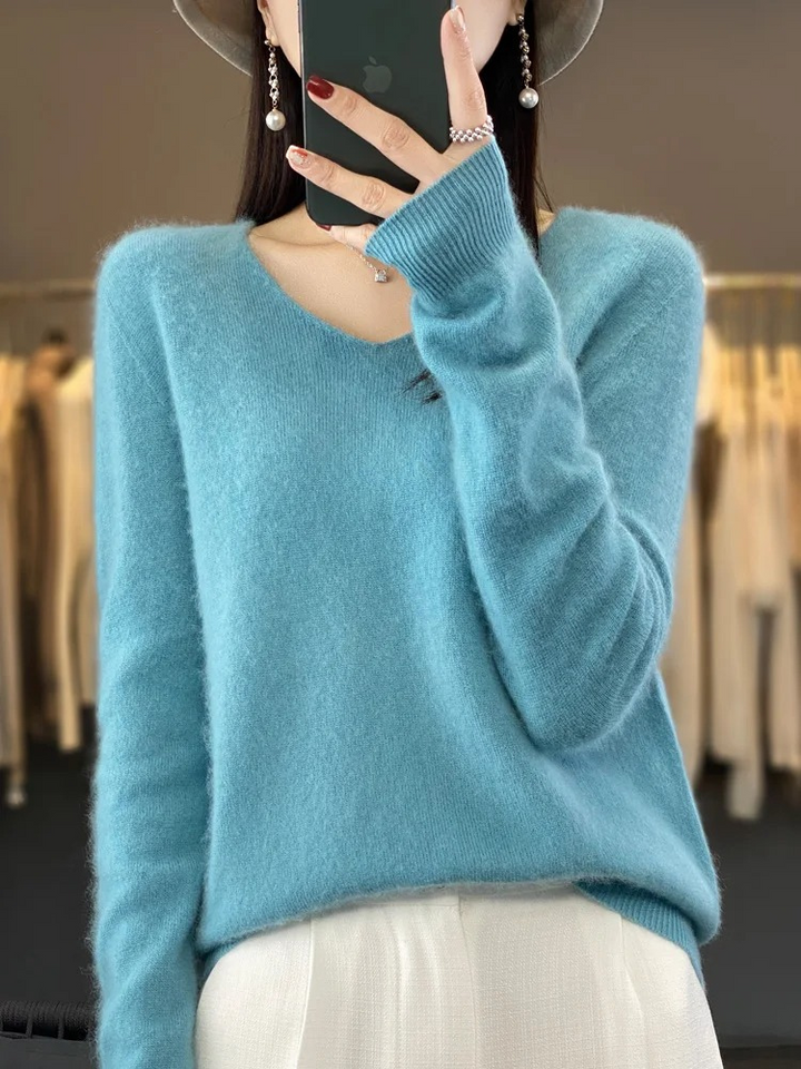 W&W Mode | Cashmere Pullover Damen Eleganter V-ausschnitt, Weich & Komfortabel