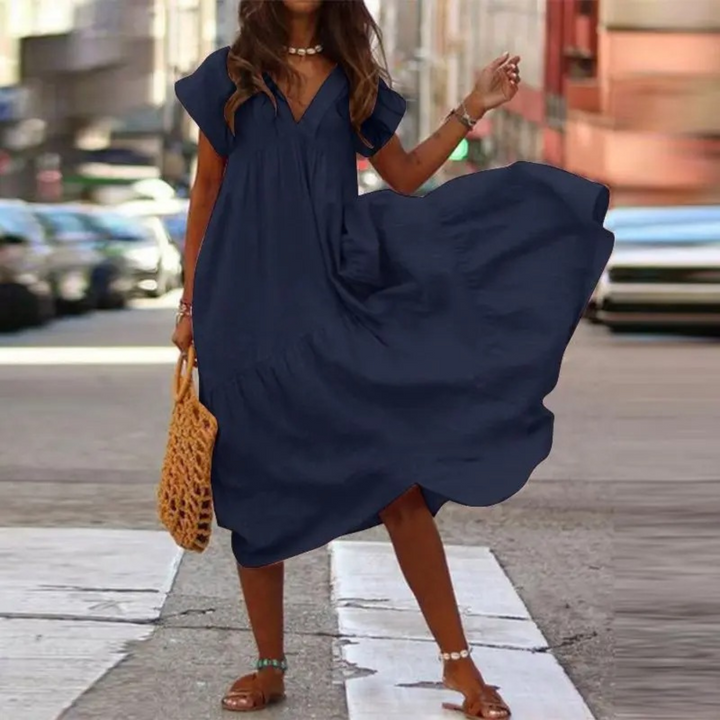 W&W Mode – Blusenkleid im Maxi-Stil mit V-Ausschnitt und Rüschen