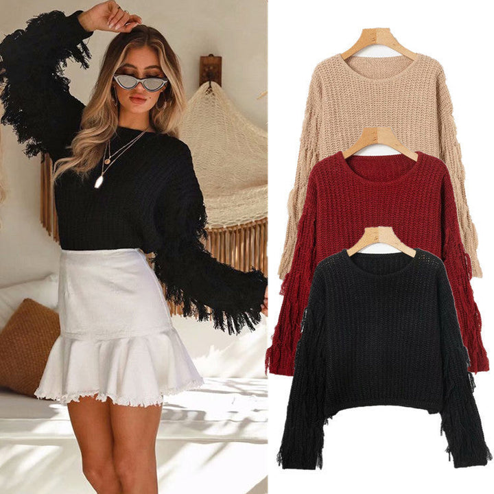Damen Grobstrickpullover mit modischem Fransendesign und lässiger Passform W&W Mode