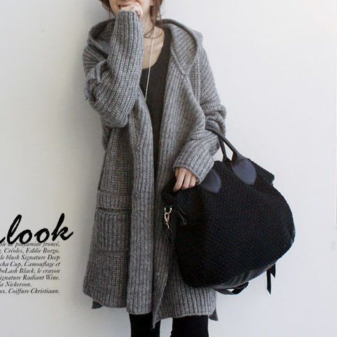 Damen Grober Strickmantel mit praktischen Taschen und modischem Gürtel W&W Mode