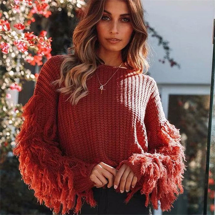 Damen Grobstrickpullover mit modischem Fransendesign und lässiger Passform W&W Mode