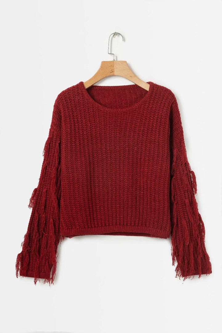 Damen Grobstrickpullover mit modischem Fransendesign und lässiger Passform W&W Mode