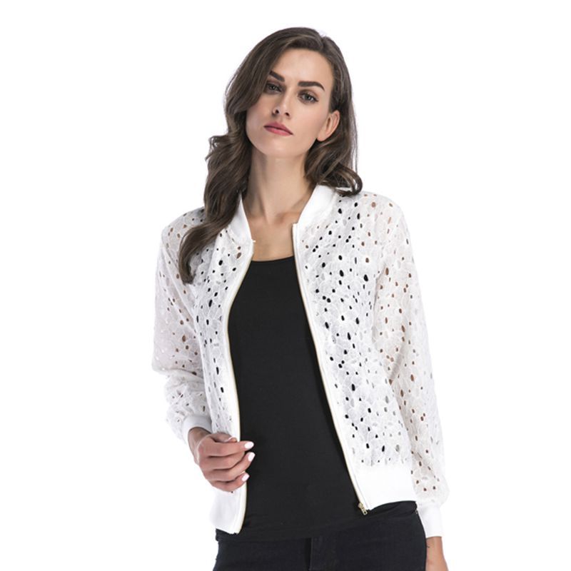 Damen luftige Blousonjacke mit stilvollem Lochmuster W&W Mode