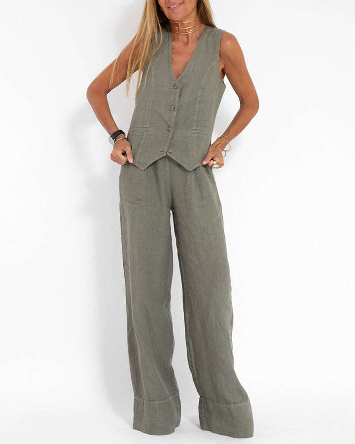 W&W Mode | Damen Elegantes 2-teiliges Leinenset