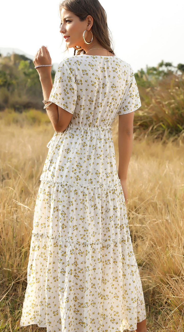 W&W Mode | Sommer Blumenmuster Rüschen Boho Maxi Kleid