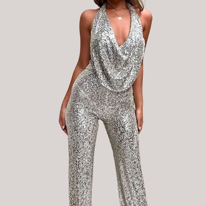 W&W Mode | Party-Pailletten-Rückenfrei-Halter Ärmelloser Jumpsuit