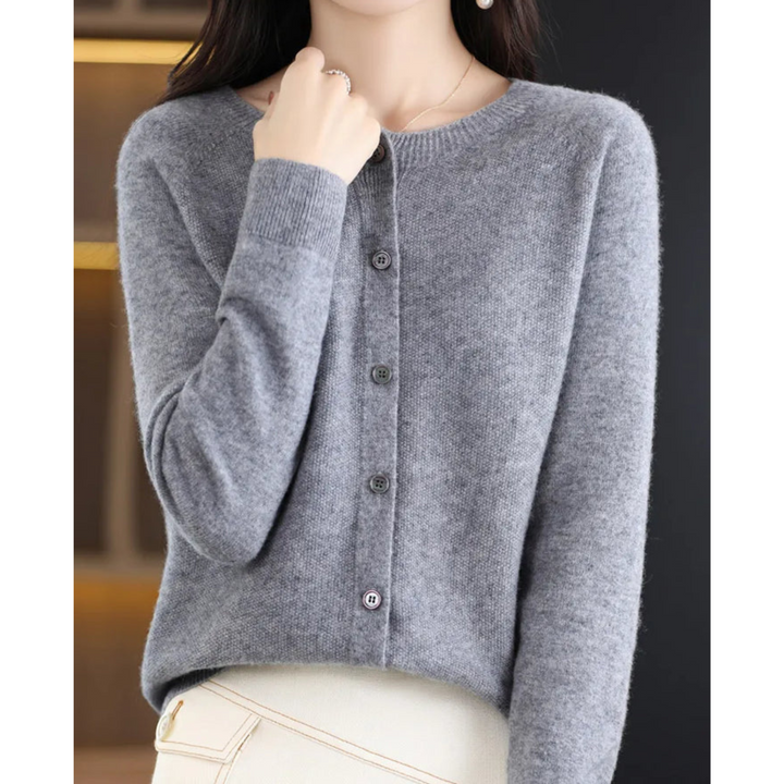 W&W Mode | Merinowolle Damen O-Ausschnitt Strickjacke Kaschmirpullover