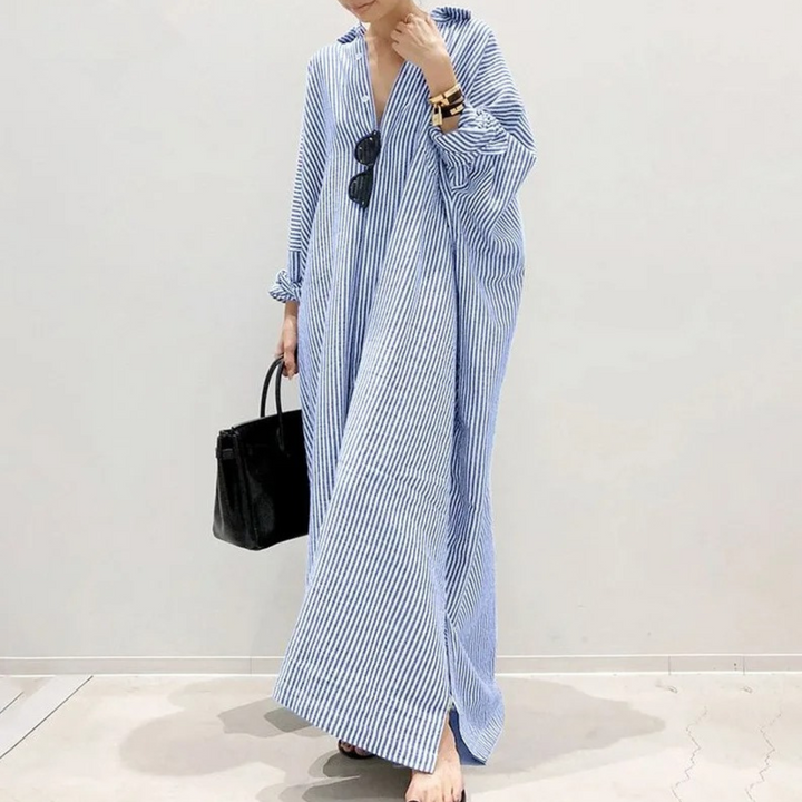 W&W Mode - elegantes gestreiftes Blusenkleid mit Knöpfen