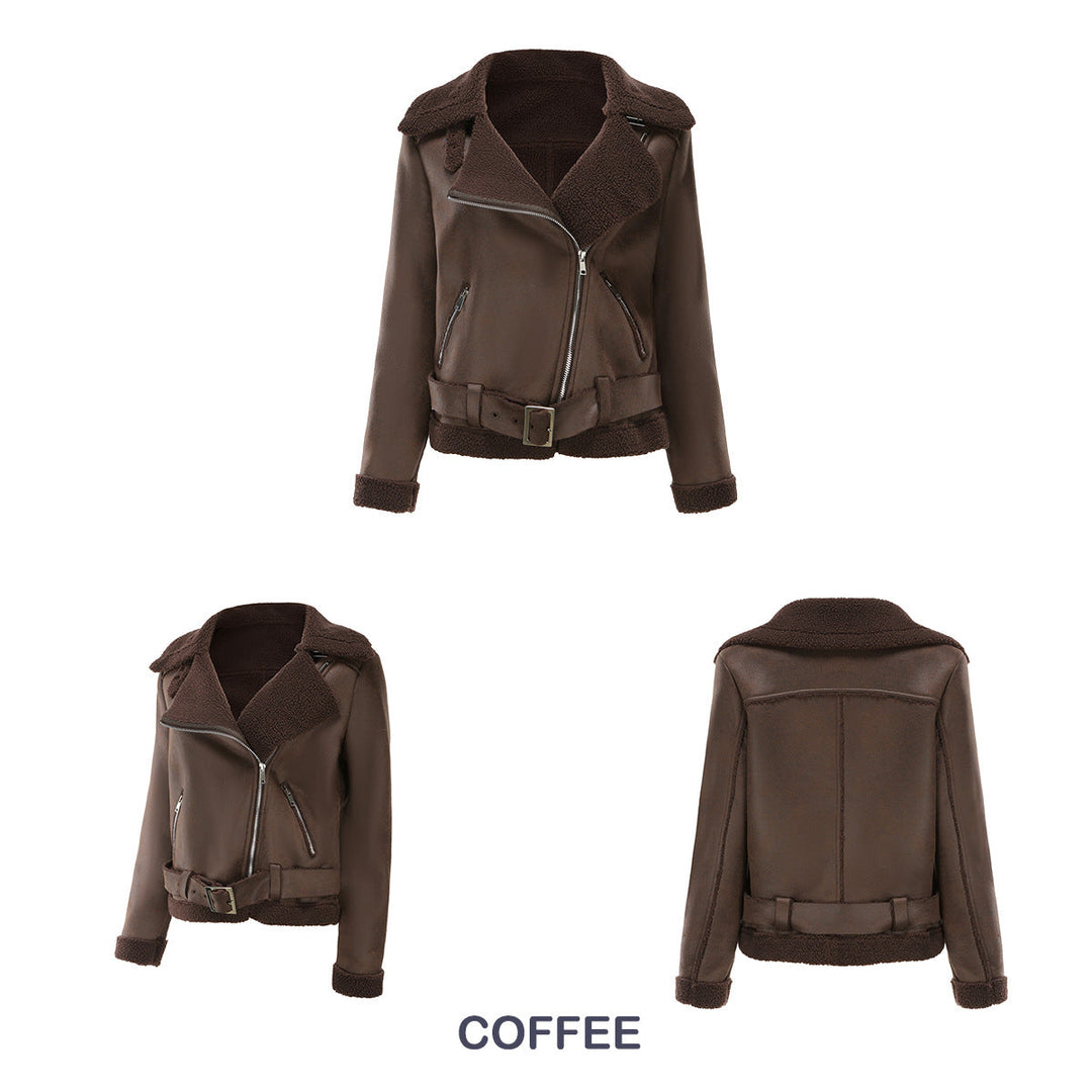 W&W Mode | Winterjacke aus Kunstwildleder mit Fell und Gürtel