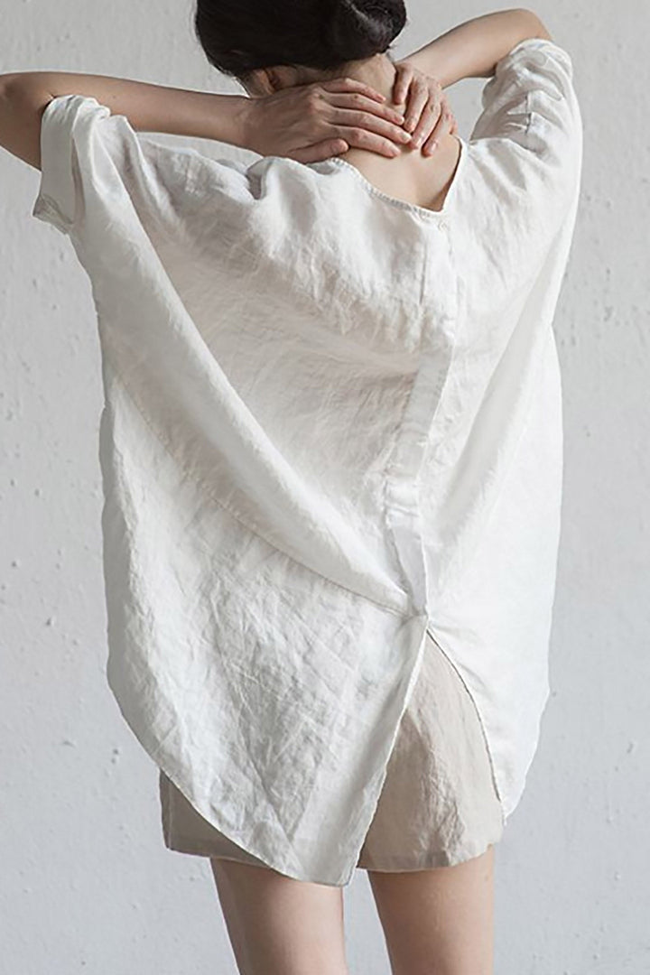 Damen Strickjacke aus Leinen mit halben Ärmeln und Rundhalsausschnitt
