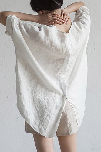 Damen Strickjacke aus Leinen mit halben Ärmeln und Rundhalsausschnitt