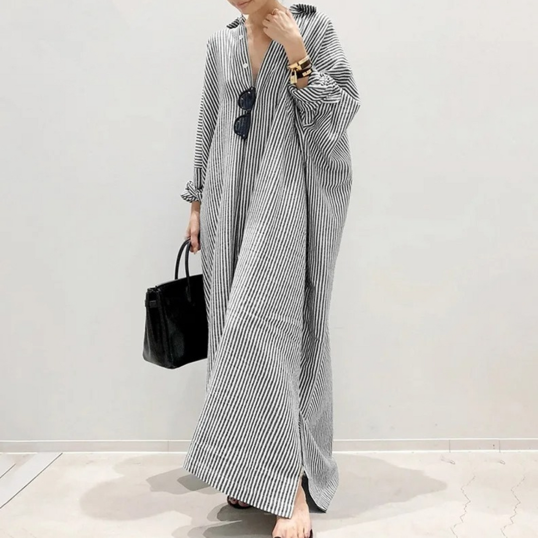 W&W Mode - elegantes gestreiftes Blusenkleid mit Knöpfen