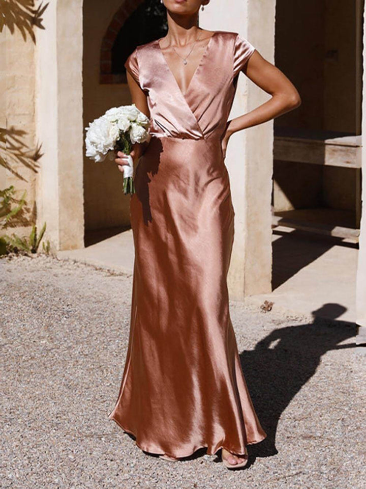 W&W Mode | Satiniertes Fishtail Maxikleid Mit V-Ausschnitt Für Damen