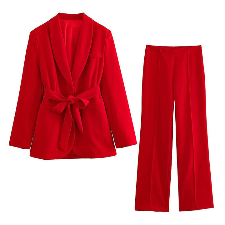 W&W Mode 2-teiliger Damenanzug | Eleganter Blazer mit Gürtel und passender Hose